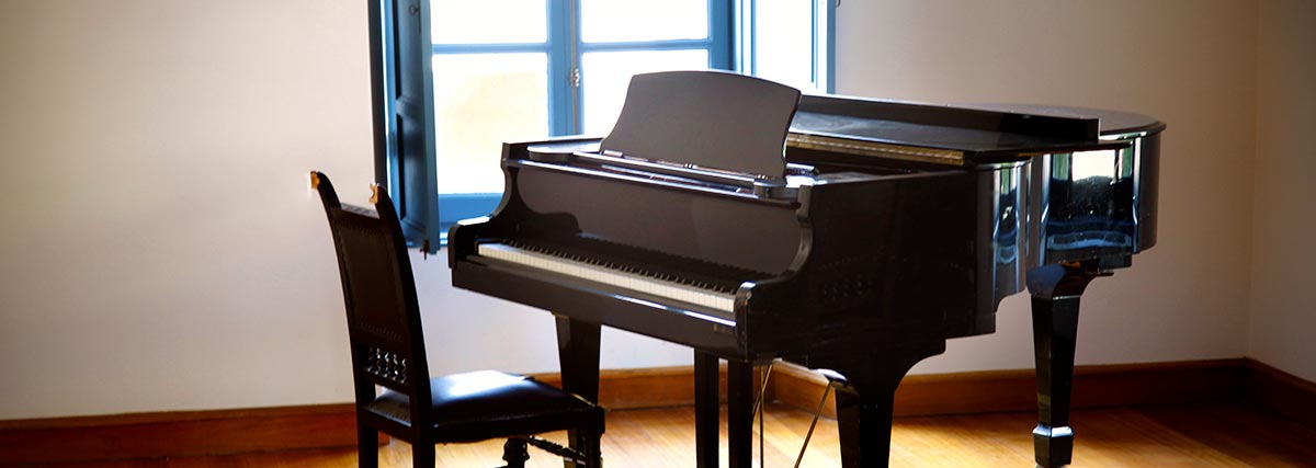 grand piano in a room