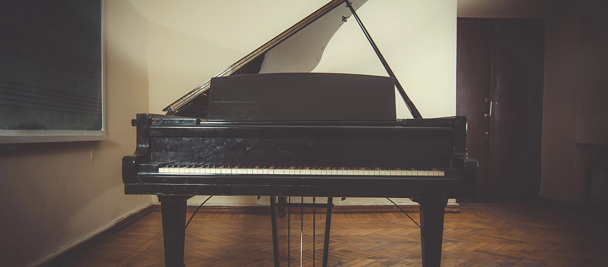 Grand piano inside a class room