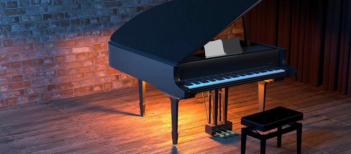 Grand piano on the stage of concert hall