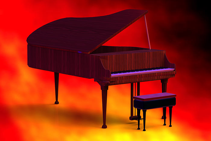 Grand piano on red background