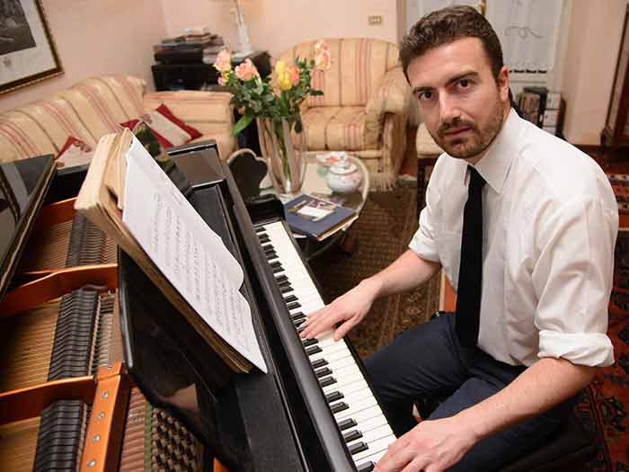 Man learning to play jazz piano