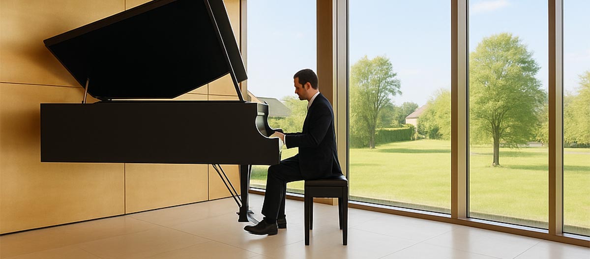 Man playing the floating piano