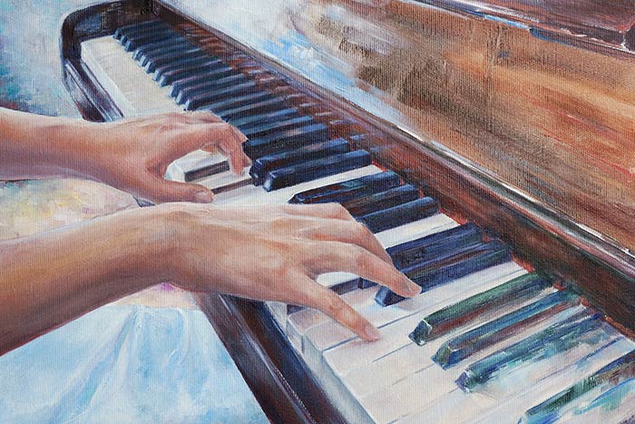 Painting of hands playing the piano