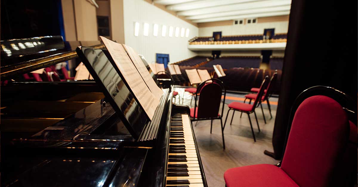 Piano on concert stage